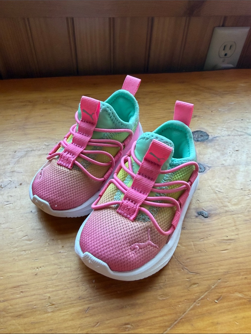 Puma Kids Pink and Mint Green Slip-On Sneakers